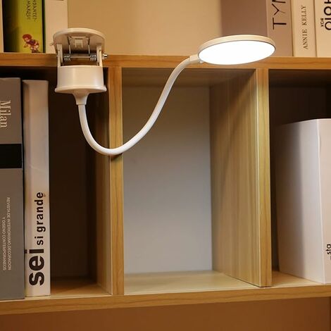 Clip sur la lampe, lampe de lecture alimentée par batterie, clip sur la lumière pour le lit Clip sur la lumière de la batterie avec 3 niveaux de luminosité, rechargeable par USB, lampe de lecture