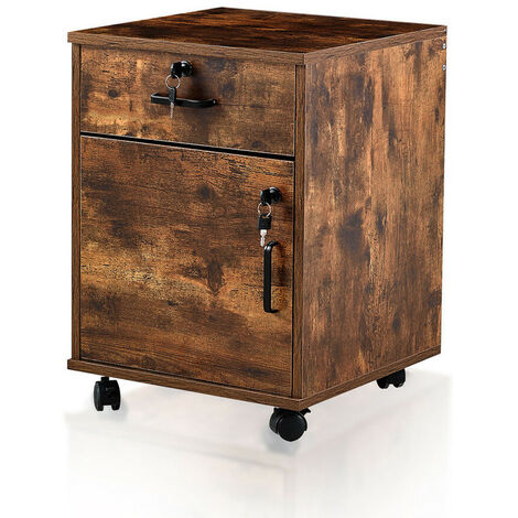 Clipop – Armoire de classement verrouillable en MDF 40x40x57cm – 1 tiroir sécurisé – Roues universelles verrouillables 360° – Style industriel marron
