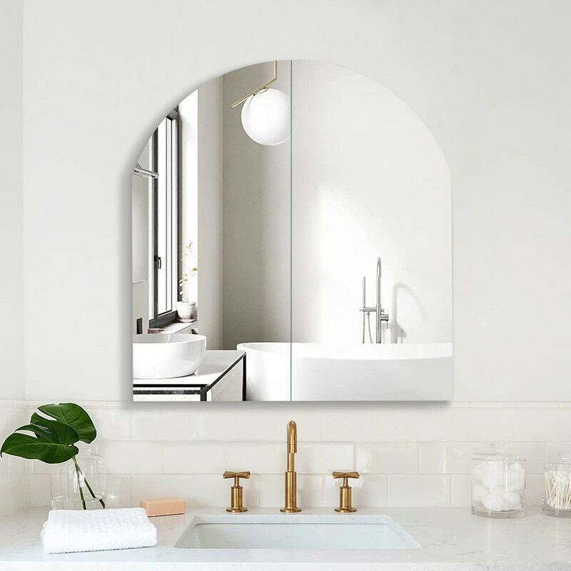 Clipop - Armoire de toilette à 2 portes Armoire de rangement murale avec miroir en arc et étagères réglables
