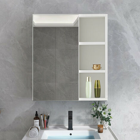 Clipop – Armoire murale de salle de bain avec miroir – Dimensions 45x17x52cm – 3 étagères ouvertes et étagère réglable – Panneau MDF E1 durable