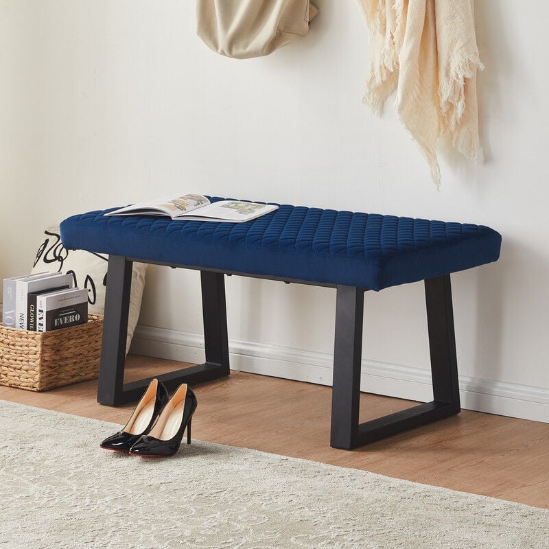 Banc rembourré,Repose-pieds en velours, pour salle à manger, couloir, bleu - Clipop