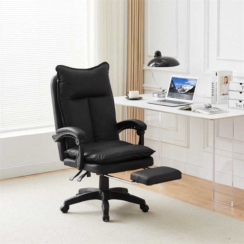 Chaise de Bureau, avec Repose Pieds et Soutien Lombaire, Chaises de Direction en Similicuir Ergonomique, noir - Clipop