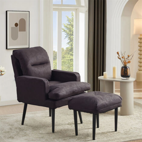 CLIPOP Fauteuil d'oreille avec Tabouret, PU Fauteuil de détente Moderne avec 5 Angles de Dossier réglables, Bleu