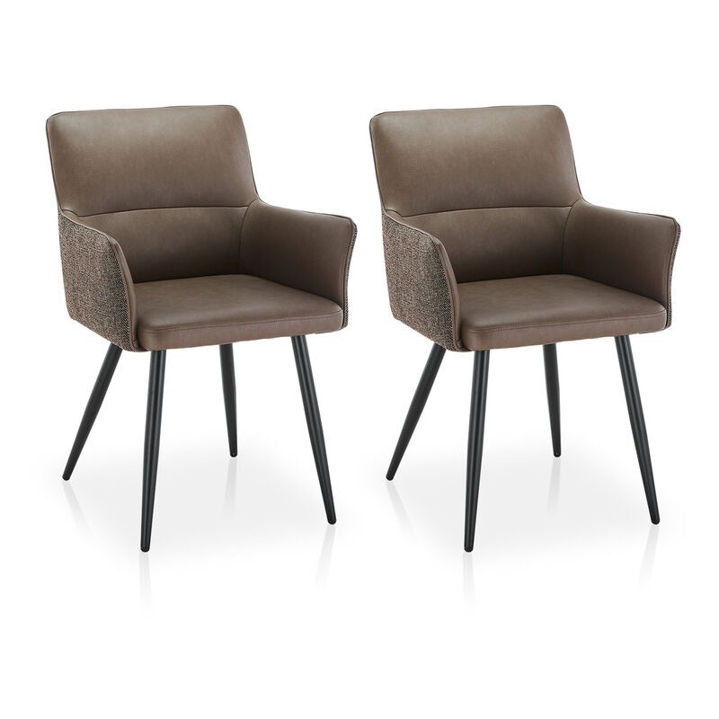 Clipop - Lot de 2 Chaise de salle à manger, similicuir & tissu lin design patchwork, pour salon, cuisine, marron foncé