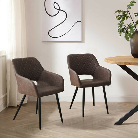 CLIPOP Lot de 2 chaises de salle à manger, Chaise de cuisine en simili-cuir, Marron