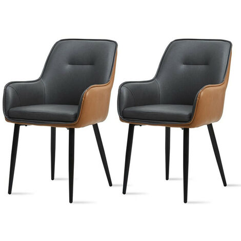 Clipop – Lot de 2 chaises de salle à manger en cuir rembourré – Dossier ergonomique – Pieds en métal gris – Hauteur d'assise 50 cm – Charge max 200 kg