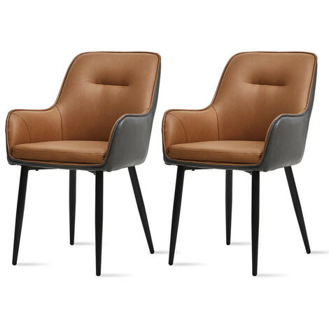 Clipop – Lot de 2 chaises de salle à manger en cuir rembourré – Dossier ergonomique – Pieds en métal marron et gris – Hauteur d'assise 50 cm