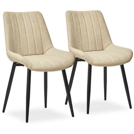 Clipop – Lot de 2 chaises de salle à manger en cuir synthétique – Dossier ergonomique – Dimensions 53x43x89cm – Couleur beige – Pieds en métal