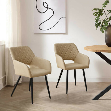 Clipop – Lot de 2 chaises de salle à manger en simili-cuir beige – Design ergonomique – Rembourrage haute densité – Hauteur d'assise 48 cm