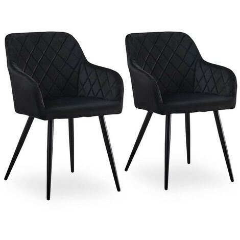 Clipop – Lot de 2 chaises de salle à manger en velours – Dossier ergonomique – Accoudoirs confortables – Pieds en métal noir – Hauteur d'assise 48 cm