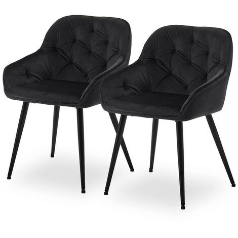 Clipop – Lot de 2 chaises de salle à manger en velours noir – Assise rembourrée – Pieds en métal réglables – Hauteur 79 cm – Largeur 54 cm