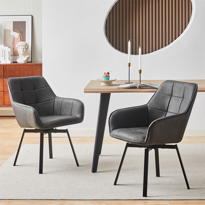 Lot de 2 chaises de salle à manger, pivotantes à 360°, en cuir synthétique, siège rembourré super épais, gris - Clipop