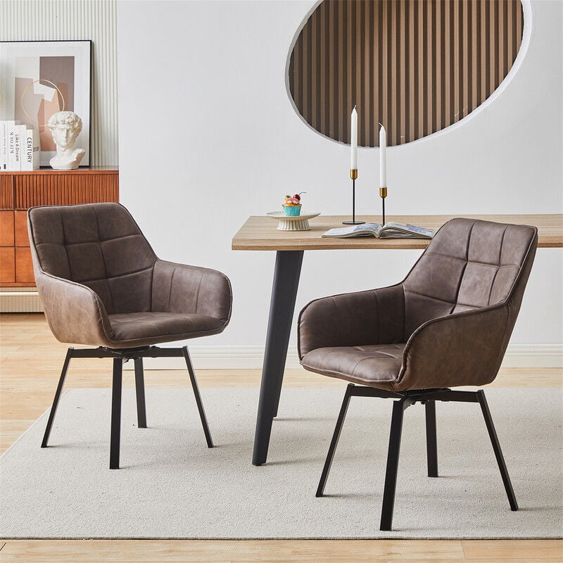 Clipop - Lot de 2 chaises de salle à manger, pivotantes à 360°, en cuir synthétique, siège rembourré super épais, marron