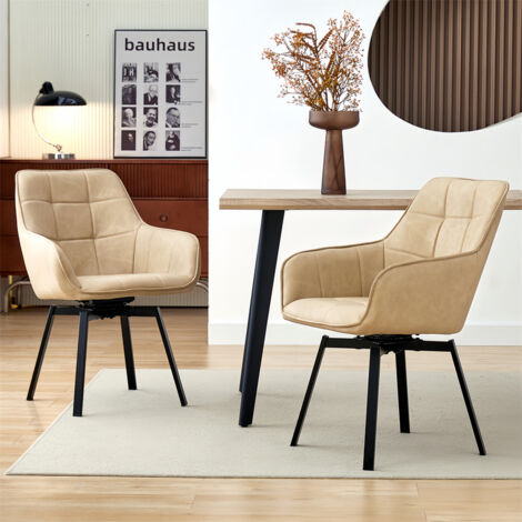 CLIPOP Lot de 2 chaises de salle à manger, pivotantes à 360°, en cuir synthétique, siège rembourré super épais, crème