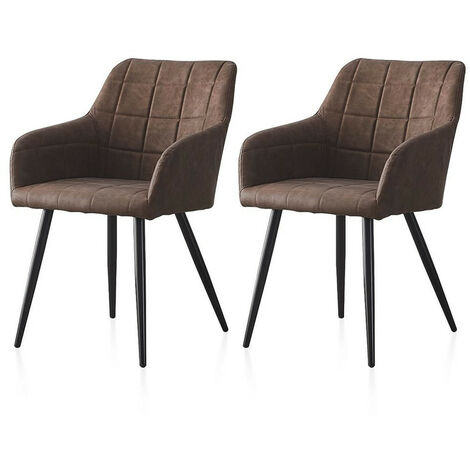 Clipop – Lot de 2 chaises de salle à manger rembourrées en simili cuir marron – Pieds en métal noir – Hauteur d'assise 48 cm – Dimensions L60 x W56 x H82 cm