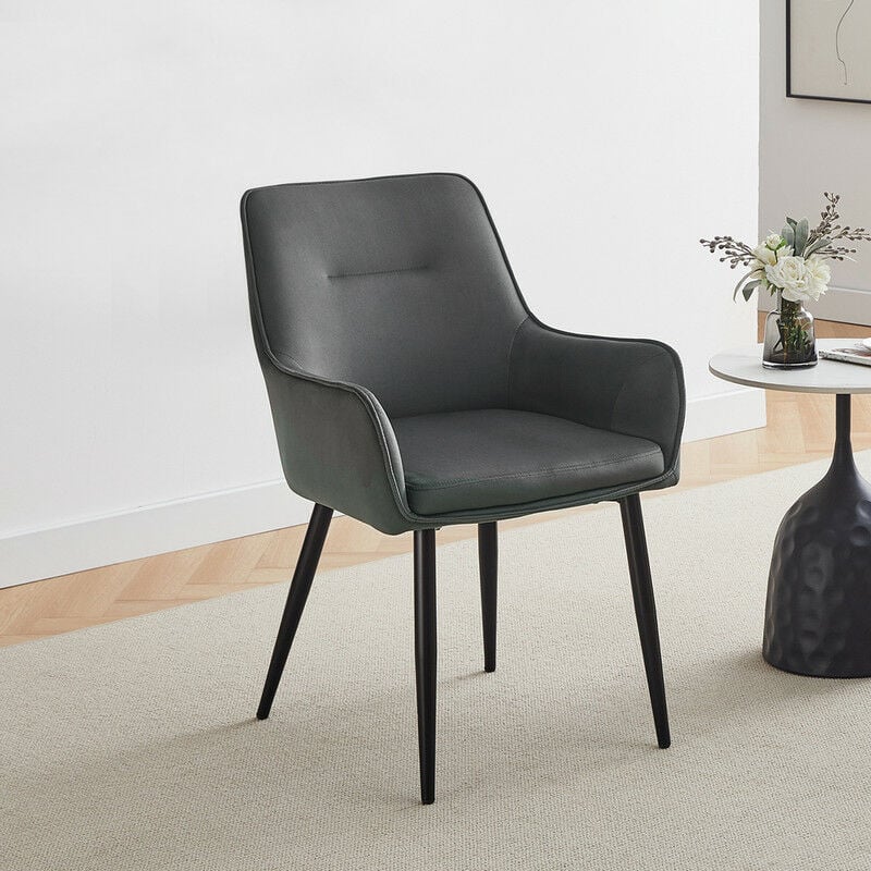 Clipop - Lot de 2 chaises de Salle à Manger rembourrées en Velours avec accoudoir,cuisine, Gris