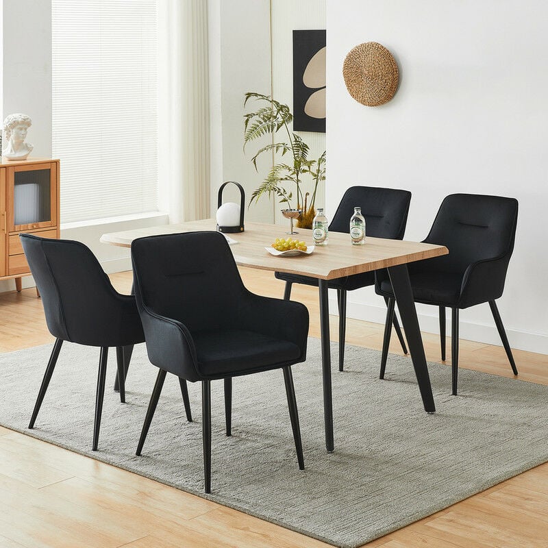 Clipop - Lot de 2 chaises de Salle à Manger rembourrées en Velours avec accoudoir,cuisine, Noir