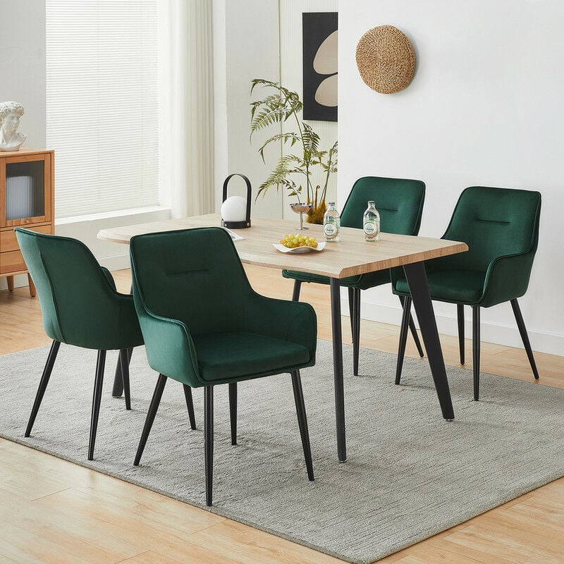 Clipop - Lot de 2 chaises de Salle à Manger rembourrées en Velours avec accoudoir,cuisine, Vert