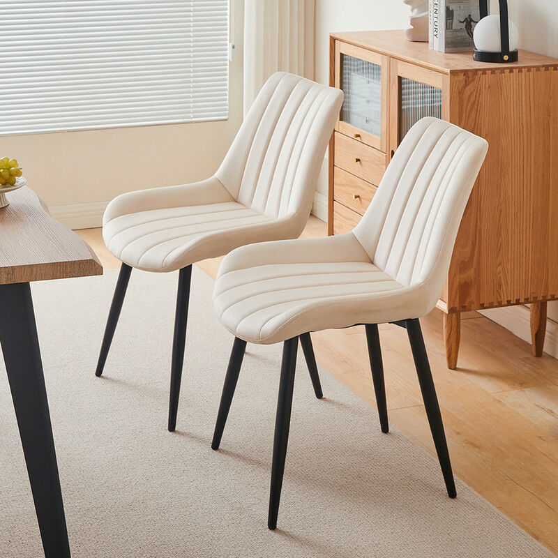 Clipop - Lot de 2 chaises de salle à manger rembourrées en velours avec dossier et pieds en métal,Beige