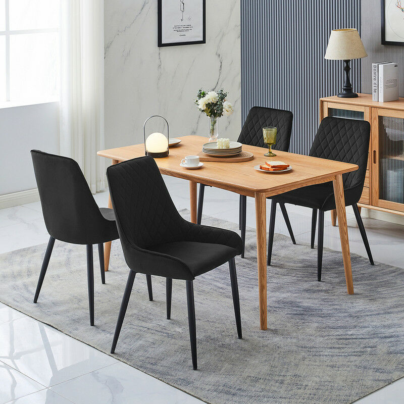 Clipop - Lot de 2 chaises de salle à manger rembourrées en velours noir avec dossier et pieds en métal, Noir