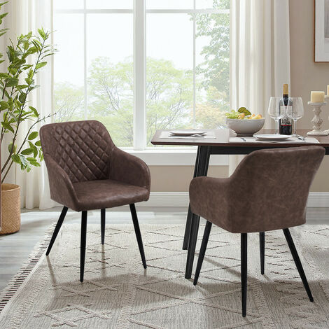 Clipop – Lot de 2 chaises de salle à manger similicuir rembourrées – Accoudoirs ergonomiques – Dossier rétro – Couleur marron