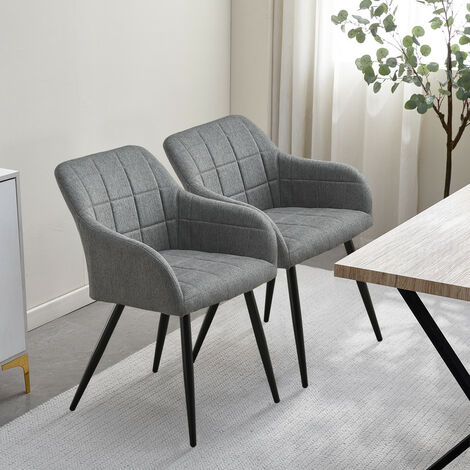 CLIPOP Lot de 2 chaises de Salle à Manger, tissu de lin Chaise rembourrée, chaise de salon Fauteuil avec pieds en métal,Gris clair