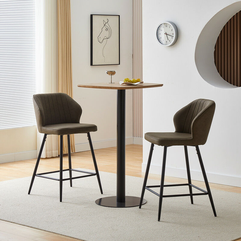 Clipop - Lot de 2 tabourets de bar rembourrés en similicuir avec pieds et repose-pieds en métal avec dossier et accoudoirs pour maison, cuisine,