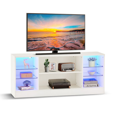 CLIPOP Meuble TV moderne avec éclairage LED RVB, avec 8 étagères de rangement pour salon chambre à coucher