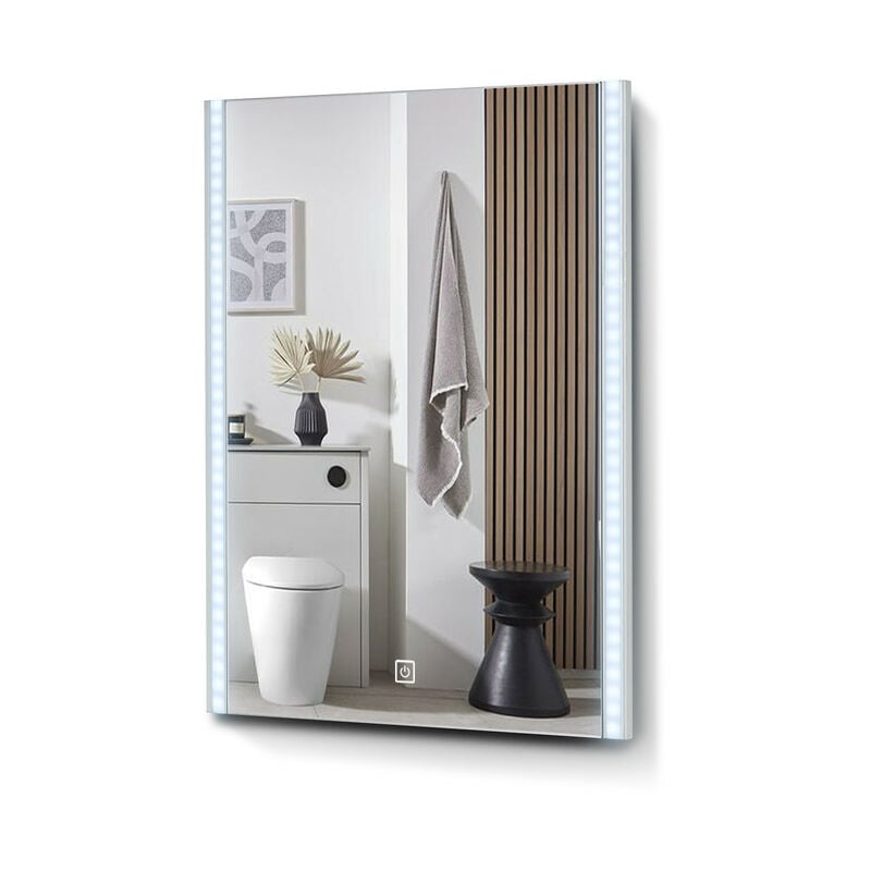 Miroir de salle de bain avec lumières led, avec capteur tactile et 3 couleurs dimmable, IP44 Vanité de salle de bain, 60x90cm - Clipop