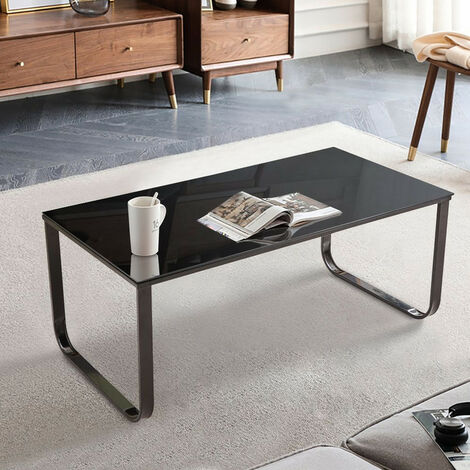 Clipop – Table basse fixe en verre trempé 6mm – Pieds en métal noir – Dimensions 105 x 55 x 42 cm – Design contemporain pour salon