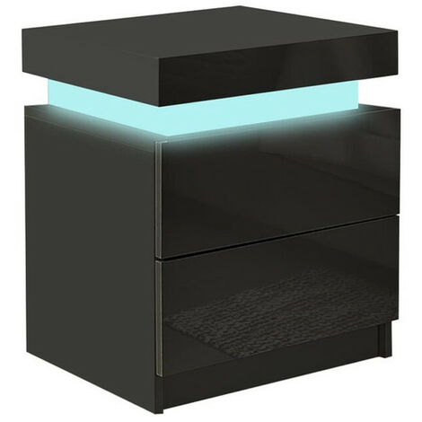 Clipop – Table de chevet moderne avec 2 tiroirs – Éclairage LED 16 couleurs – Dimensions 45x35x52 cm – Panneaux E1 haute qualité