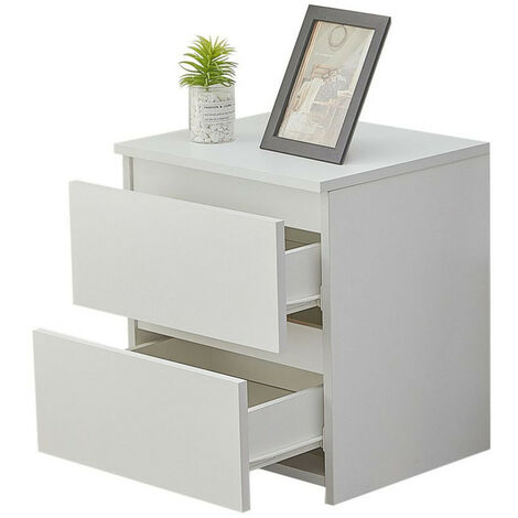 Clipop – Table de chevet moderne en MDF blanc – 2 tiroirs avec coulisses en métal – Dimensions 40x34x45cm – Rangement pratique pour chambre ou bureau