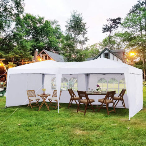 CLIPOP Tonnelle de jardin 3 x 6 m avec 4 parois latérales, résistante à l'eau et aux UV, avec cadre en acier robuste et sac de transport pour extérieur, mariage, fête, Blanc