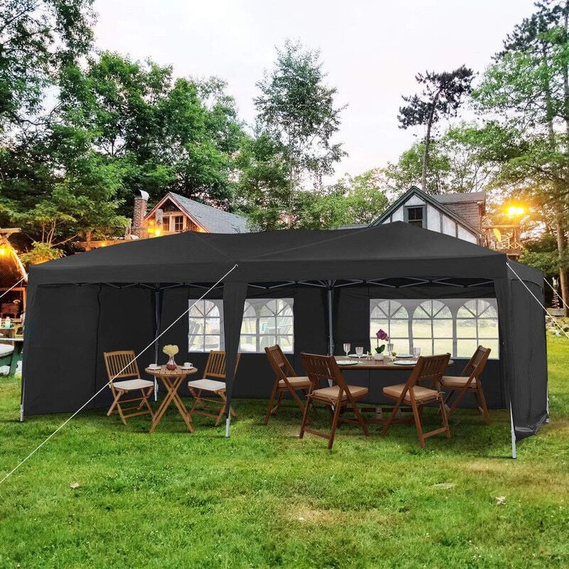 Tonnelle de jardin 3 x 6 m avec 4 parois latérales, résistante à l'eau et aux uv, avec cadre en acier robuste et sac de transport pour extérieur,