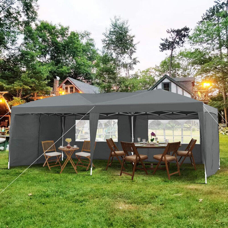 Clipop - Tonnelle de jardin 3 x 6 m avec 4 parois latérales, résistante à l'eau et aux uv, avec cadre en acier robuste et sac de transport pour