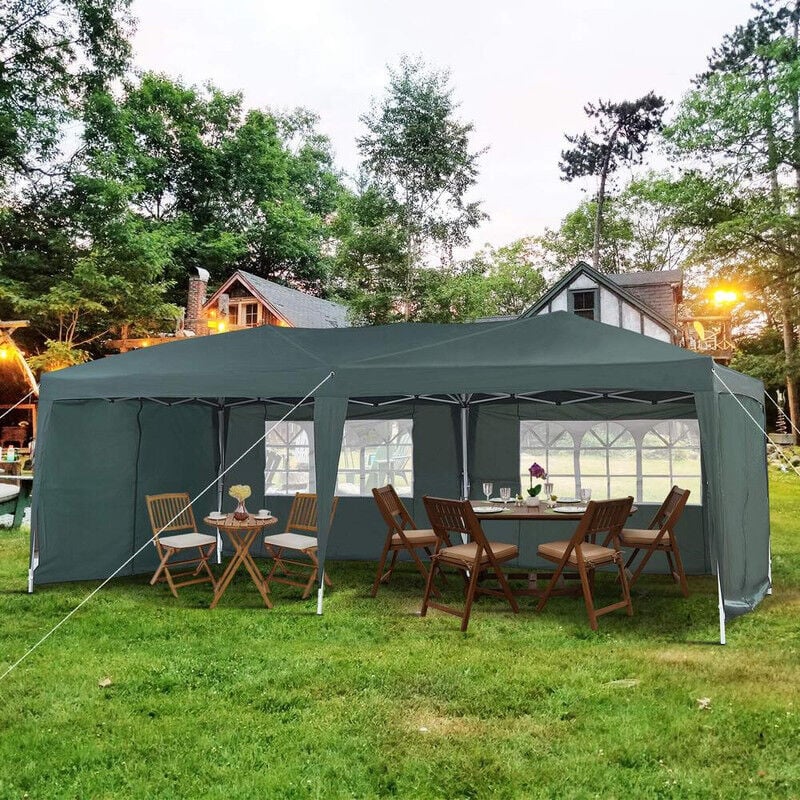 Tonnelle de jardin 3 x 6 m avec 4 parois latérales, résistante à l'eau et aux uv, avec cadre en acier robuste et sac de transport pour extérieur,