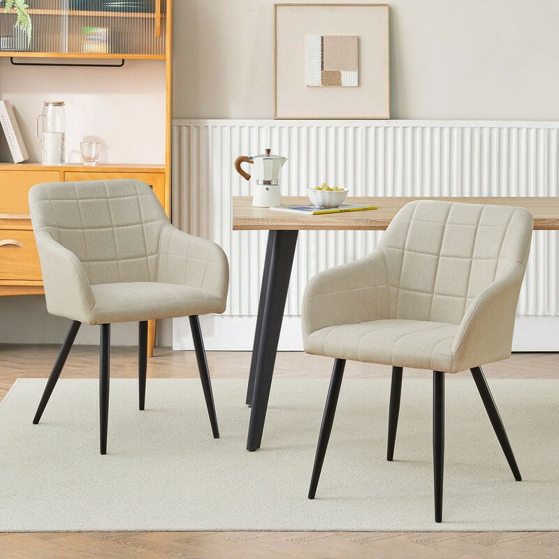 Clipop - Lot de 2 chaises de Salle à Manger, tissu de lin Chaise rembourrée, chaise de salon Fauteuil avec pieds en métal,Beige