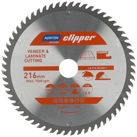 Clipper Kreissägeblatt für Laminat, Ausfürung: 216x2,6/1,8x30mm Z60 , TFZ