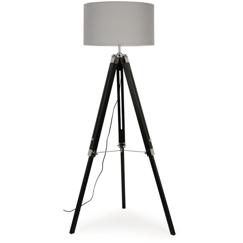 Minisun - Clipper Tripod Floor Lamps in Black with Reni Shade - Cool Grey