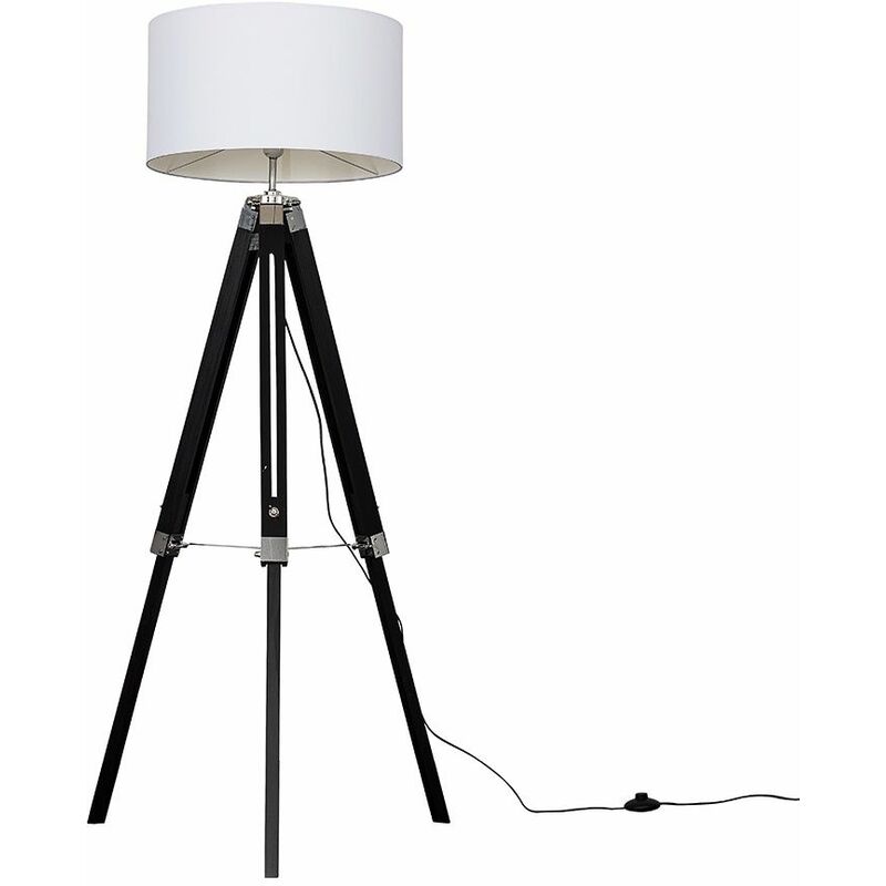 Clipper Tripod Floor Lamps in Black with Reni Shade - White