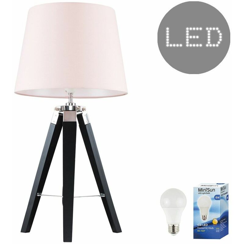 Clipper Tripod Table Lamp in Black - Pink - Including LED Bulb
