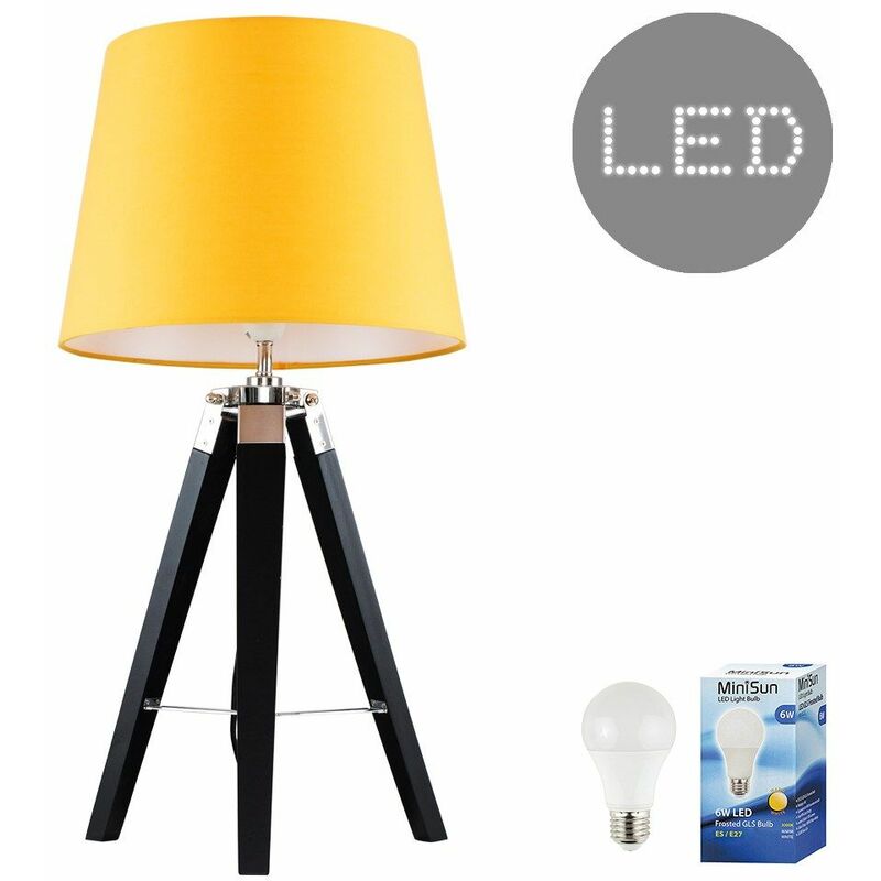 Clipper Tripod Table Lamp in Black - Mustard - Including LED Bulb