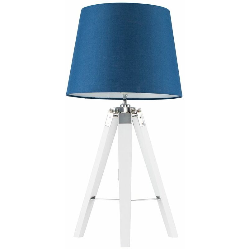 Cipper Table Lamp In White Wood And Chrome - Navy - No Bulb
