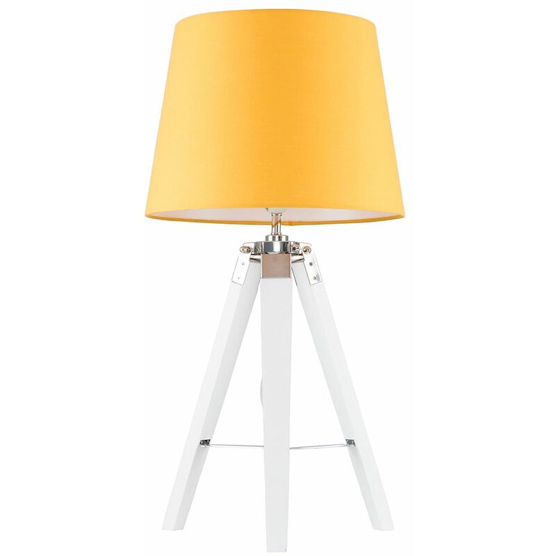 Cipper Table Lamp In White Wood And Chrome - Mustard - No Bulb