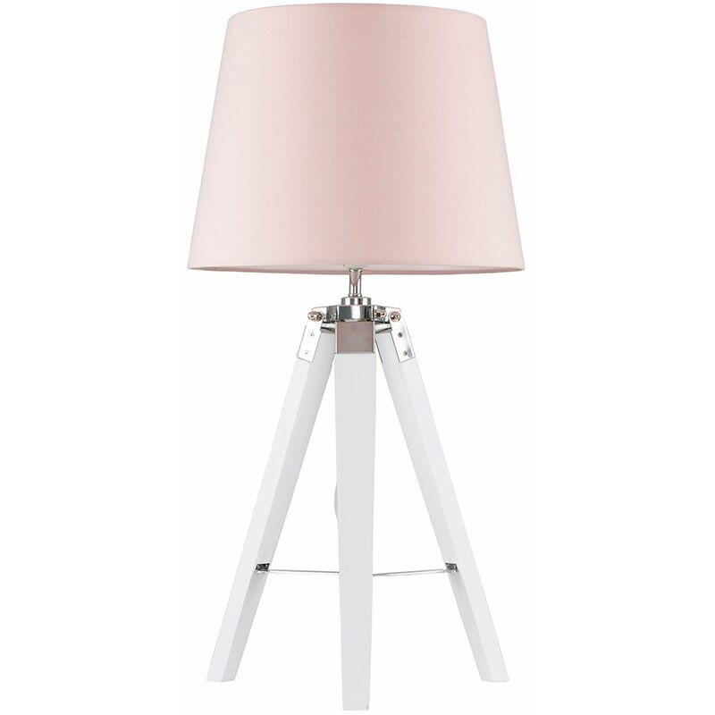 Cipper Table Lamp In White Wood And Chrome - Pink - No Bulb