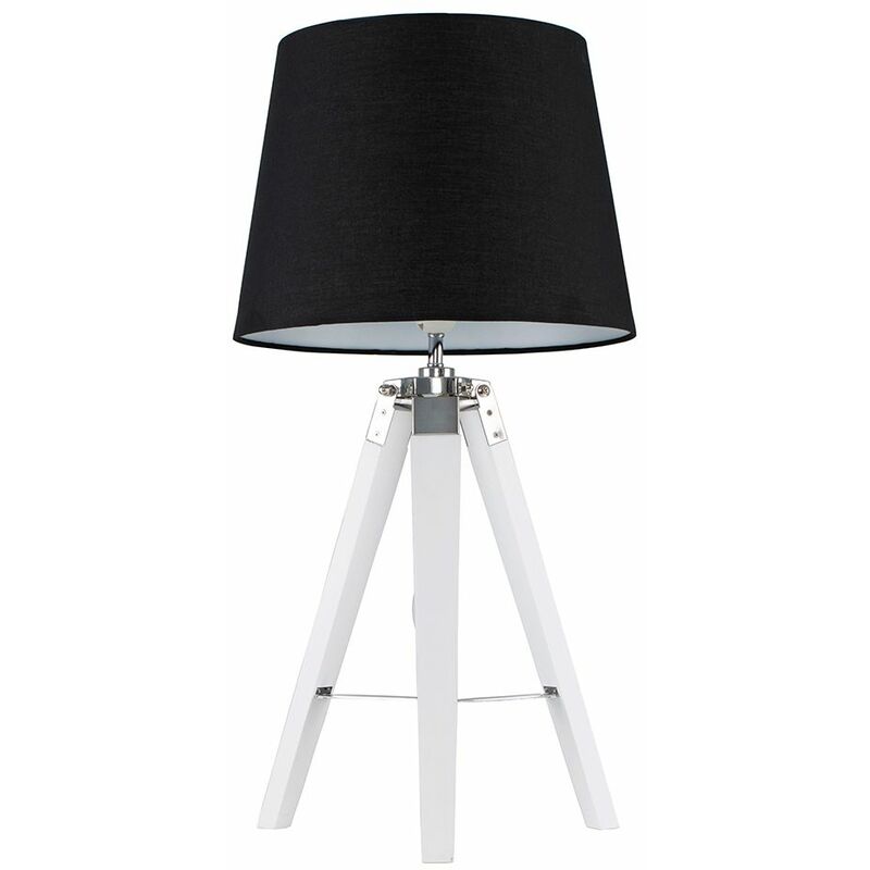 Cipper Table Lamp In White Wood And Chrome - Black - Including LED Bulb