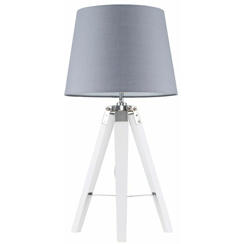 Cipper Table Lamp In White Wood And Chrome - Grey - Including LED Bulb