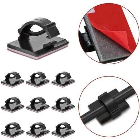 Clips adhésifs réglables pour câbles à fibre optique, supports de câbles et de fils pour la maison ou le bureau (lot de 30) Noir