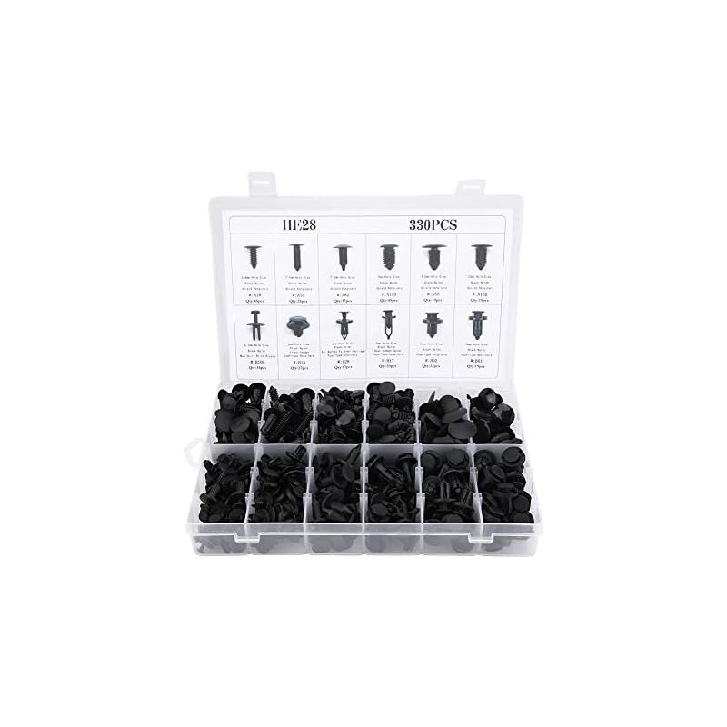 Sunxury - Clips Agrafe Rivets Fixation de Protection, 330Pcs 12 Tailles Assorties Carrosserie Poussée Rivet Garniture Clip