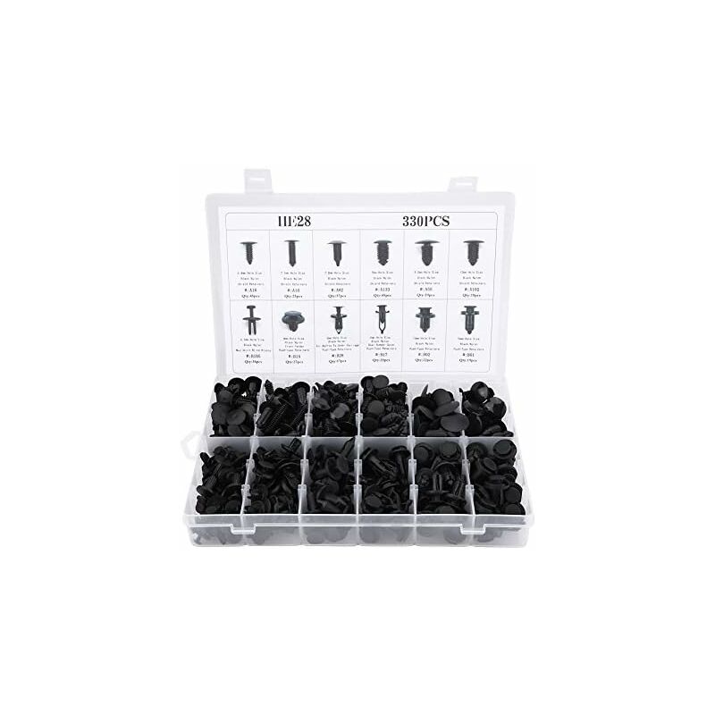 Clips Agrafe Rivets Fixation de Protection, 330Pcs 12 Tailles Assorties Carrosserie Poussée Rivet Garniture Clip